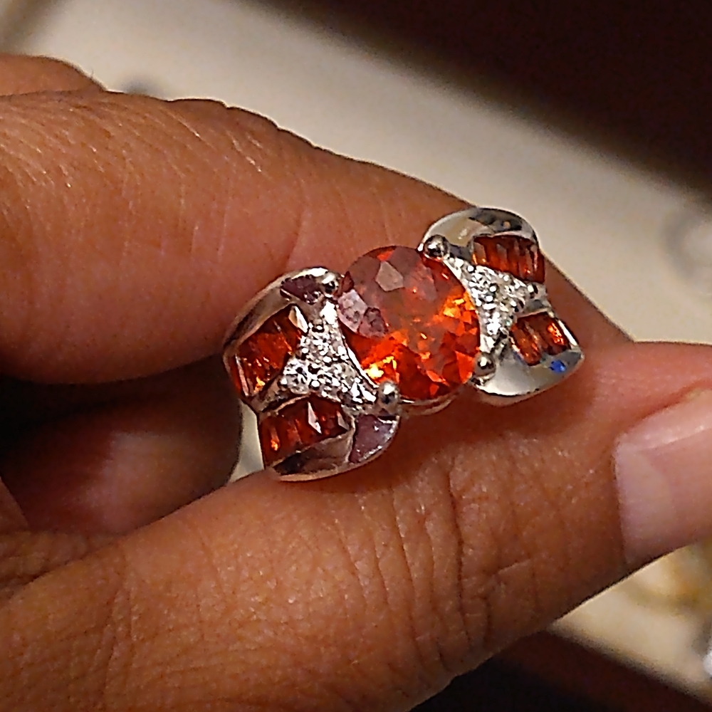 Elegant Silver and Orange Gemstone Ring